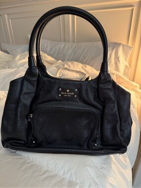 kate spade Black Pebbled Leather Tote with Front Zip Pocket and Double Handles